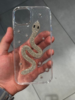 Iphone 14 Plus ve 15 Plus Uyumlu Yılan Figürlü Epoksi Tasarım Sert Şeffaf Silikon Kılıf
