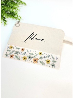 Renkli Çiçekli ve Yaprak Desenli Kadın Bez Clutch Makyaj Çantası