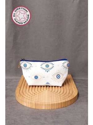 El Yapımı Beyaz Keten Makyaj Çantası, Şık ve Hafif, Pratik Kullanım