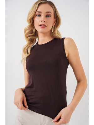 Kadın Kolsuz Body 4347 - Kahverengi