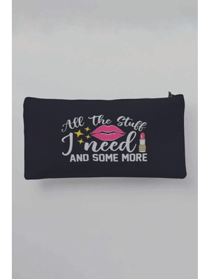 Şık Siyah Baskılı Çok Amaçlı Bez Çanta, Kalemlik ve Cüzdan Fonksiyonlarıyla