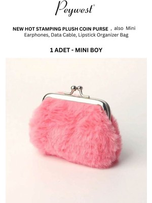 Pembe Peluş Mini Para Çantası 9 Cm, Şık ve Pratik Bozuk Para Cüzdanı