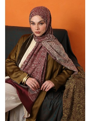 Morocco Desen Çift Taraflı Şal Mürdüm-Somon