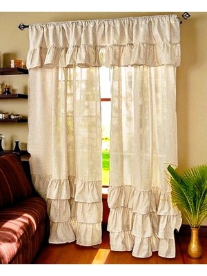 Altta Fırfırlı Vintage Pamuk Keten Perde (En x Boy) - Tek Kanat - Pilesiz