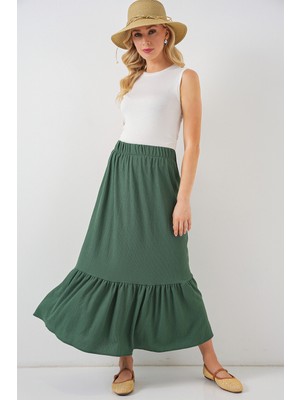 1886 Uzun Örme Etek - Zümrüt Yeşili