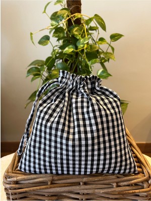 Keten Mini Bez Çanta, Büzgülü Düzenleyici, Makyaj ve Saklama Için 20X20 Boyut