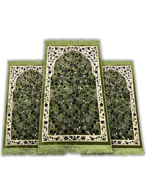 Mescid-I Nebevi Ravza Motifli 3 Adet Yeşil Seccade Seti