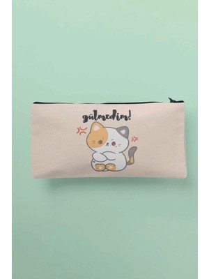 Sevimli Kedi Baskılı Bez Çanta, Kalemlik ve Cüzdan Seti