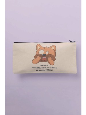 Renkli Baskılı Çok Amaçlı Bez Çanta, Kalemlik ve Cüzdan Seti