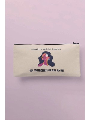 Komik Baskılı Bez Makyaj Çantası Kalemlik Cüzdan, Bej Renk