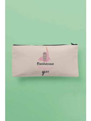 Motivasyon Baskılı Bej Çok Fonksiyonlu Çanta, Kalemlik ve Cüzdan Seti