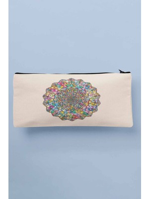 Şık Mandala Desenli Bez Makyaj ve Kalem Çantası, Cüzdan Hediye Alternatifi