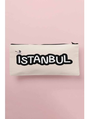 Bej Baskılı Bez Çok Amaçlı Çanta, Kalemlik ve Cüzdan, Şık ve Hafif Tasarım