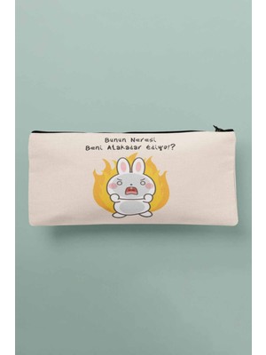 Renkli Baskılı Bez Makyaj, Kalemlik ve Cüzdan Çok Yönlü Çanta