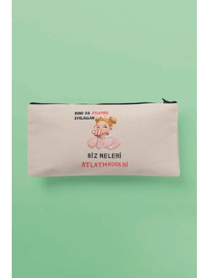 Renkli ve Eğlenceli Baskılı Çok Fonksiyonlu Bez Çanta, Kalemlik ve Cüzdan Kombini