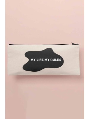 Bej Baskılı Çok Amaçlı Bez Çanta ve Kalemlik, Şık ve Hafif Tasarım