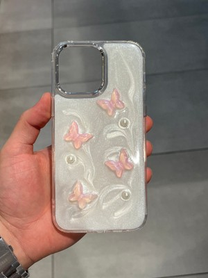 Iphone 14 Pro Max Uyumlu Kelebek Figürlü Epoksi Tasarım Sert Şeffaf Silikon Kılıf