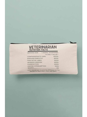 Bej Baskılı Bez Makyaj Çantası Kalemlik Cüzdan, Veteriner Hediye Için Şık Tasarım