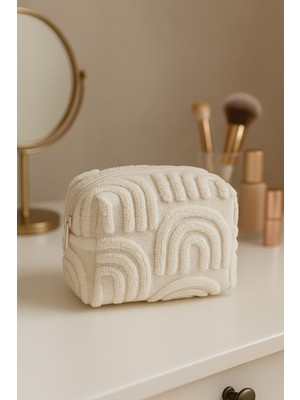 Ekru Nakışlı Fermuarlı Doğal Kumaş Seyahat Çantası El Yapımı