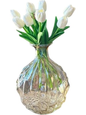 Çiftçiler Bal Glow Kristal Kesim Dekoratif Cam Vazo – Bal Rengi (27x20 cm, Ağız Çapı 9 cm)