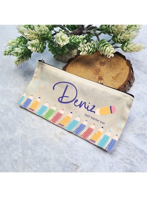 Isme Özel Öğretmenler Günü Hediyesi Bez Kalemlik Çanta, Şık ve Kullanışlı Tasarım