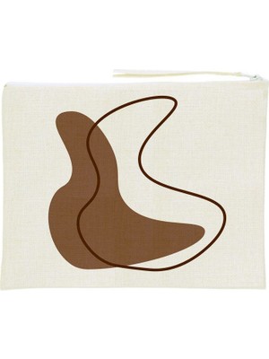 Kahverengi ve Bej Renkli Keten Makyaj Çantası, 25X20 Cm, Şık ve Kullanışlı Tasarım