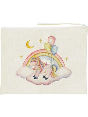 Renkli Unicorn Keten Makyaj Çantası 25X20, Şık ve Kullanışlı Seyahat Çantası
