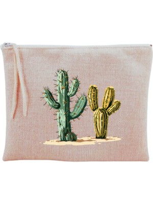 Bej Kaktüs Temalı Şık ve Kullanışlı Makyaj Çantası