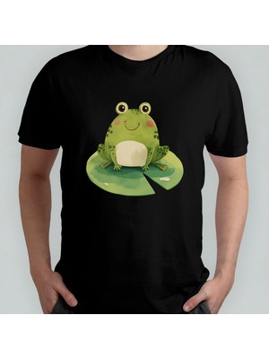 Sevimli Kurbağa Unisex %100 Pamuklu Bisiklet Yaka T-Shirt Model 1