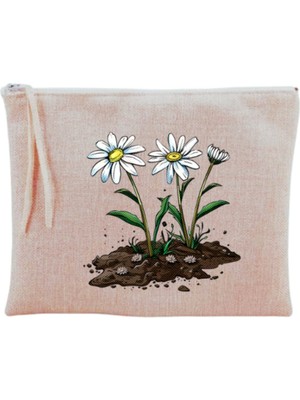 Papatya Baskılı Bej Makyaj Çantası, Şık ve Kullanışlı Seyahat Aksesuarı