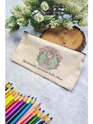 Öğretmenler Günü Için Fermuarlı Bez Kalemlik Öğretmen Figürlü Hediye