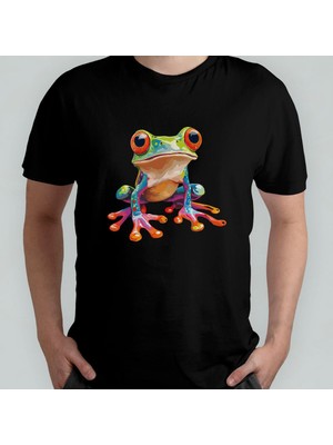 Sevimli Kurbağa Unisex %100 Pamuklu Bisiklet Yaka T-Shirt Model 2