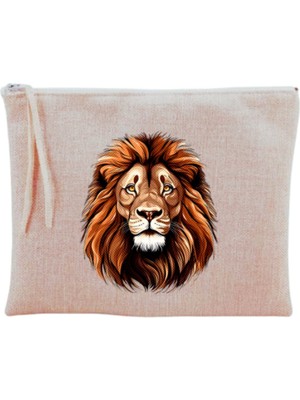 Bej Aslan Baskılı Şık Makyaj Çantası