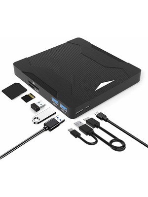 Techtic Harici DVD Sürücüsü USB 3.0 Type-C Sessiz CD DVD Okuma Çok Fonksiyonlu Mikrosd Kart Sd Kart