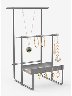 Gri Renk Takı Düzenleyici Standı, Bileklik, Kolye ve Küpe Saklama Kabı