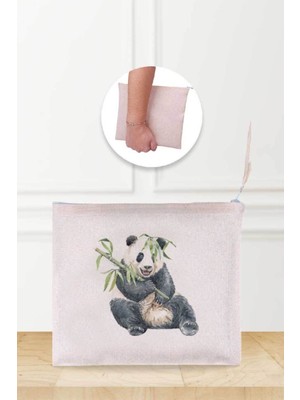 Sevimli Panda Desenli Keten Makyaj Çantası, Şık ve Kullanışlı Tasarım