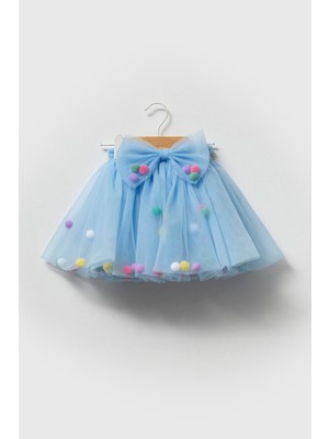 Kız Çocuk Mavi Ponponlu Tütü Etek