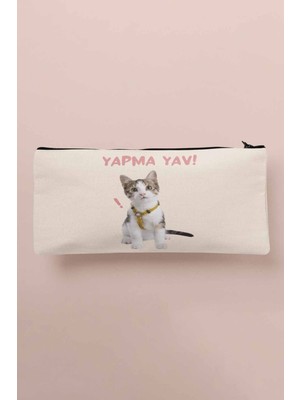 Sevimli Kedi Baskılı Bez Makyaj ve Kalemlik Çantası, Şık ve Eğlenceli Tasarım