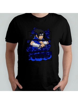 Naruto - Sasuke Uchiha %100 Pamuklu Bisiklet Yaka T-Shirt Model 1
