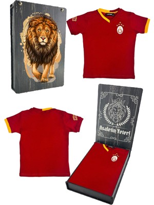 Galatasaray Orijinal Lisanslı 5 Yıldızlı Kırmızı Basic Çocuk T-Shirt Gs Aslan Baskılı Hediyelik Ahşap Kutulu