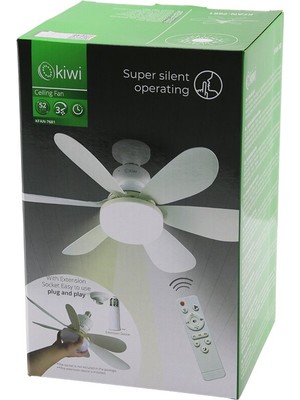 CetKing Kiwi KN-7681 2in1=tavan Vantilatör - Avize Lamba  Kumandali   52CM  6-Beyaz Plastik Kanat 3-Kademe Hiz MOTOR-30W