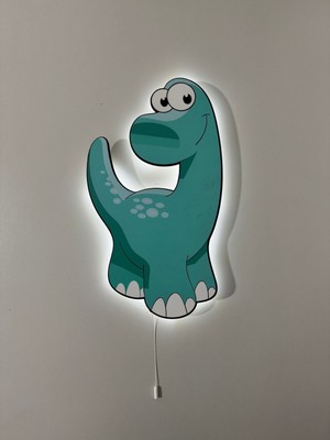 Renkli Ahşap Dinozor Figürlü Çocuk Odası Gece Lambası 22X39