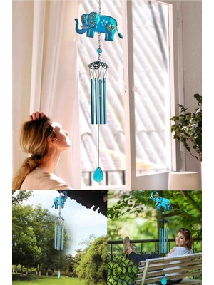 Fil Tasarımlı Rüzgar Çanı Deprem Zili Feng Shui Özel Cam Gövdeli Metal Çubuklu Lüks Hediyelik Dekor