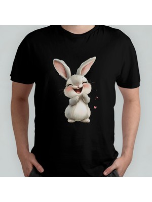 Pixxa Sevimli Tavşan Unisex %100 Pamuklu Bisiklet Yaka T-Shirt Model 2