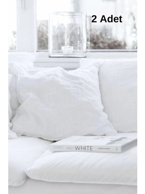 (2 Adet) %100 Doğal Pamuk Keten Yastık Kılıfı – 50X50 cm (Beyaz)