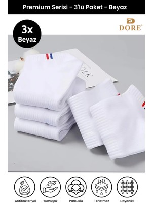 Orijinal Unisex 3 Çift Premium Sport Ter Emici Nefes Alan Pamuklu Kısa Patik Spor Çorap - Beyaz