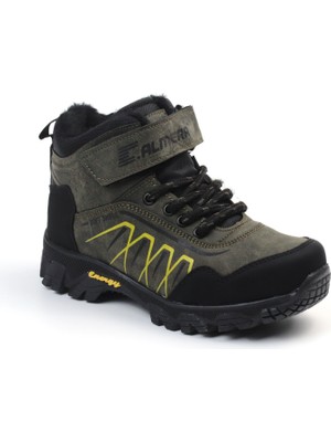 Unisex Çocuk Haki Siyah Içi Kürklü Kışlık Termo Taban Suya Soğuğa Dayanıklı Günlük Rahat Outdoor Bot