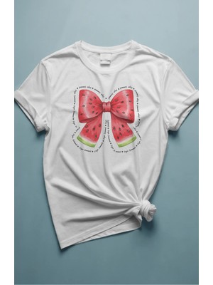 Unisex Kurdele Karpuz Baskılı Tişört, Summer Vibes Temalı Bisiklet Yaka T-Shirt