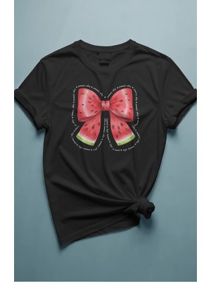 Unisex Kurdele Karpuz Baskılı Tişört, Summer Vibes Temalı Bisiklet Yaka T-Shirt