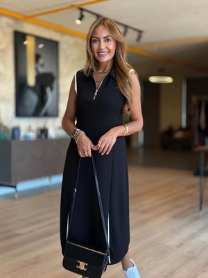 Defy Moda Kadın Modal Kumaş Fermuarlı Kolsuz Midi Boy Elbise